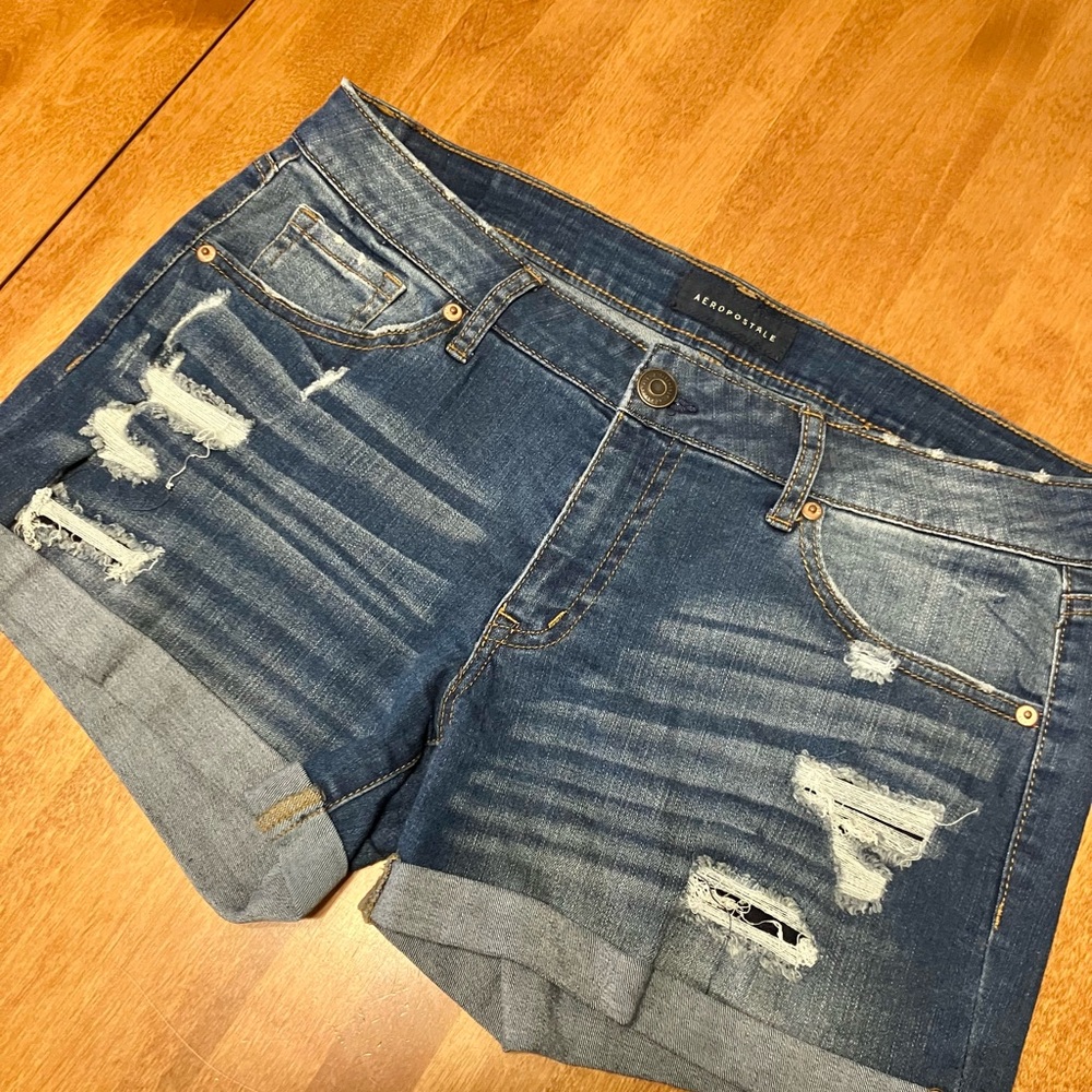 Aeropostale Low Rise Stretch Distressed Denim Shorts